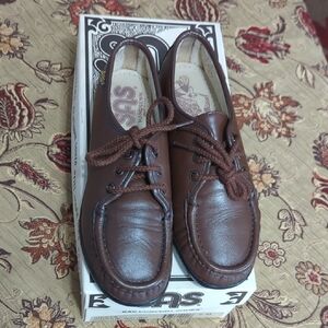 SAS Women's Brown Leather Lace-Up Boat Shoes